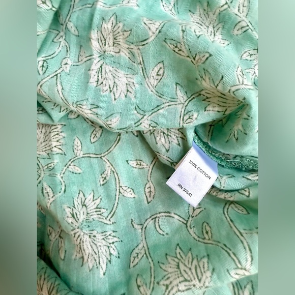 J.Jill Women's Sz L Green Floral Print Peasant Blouse Top Boho 100% Cotton - Picture 6 of 8